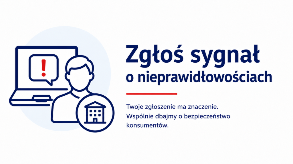 Przejdź do formularza zgłoszenia nieprawidłowości. Zakładka umożliwia przesłanie zgłoszenia do Inspekcji Handlowej.